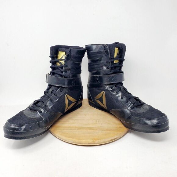 Reebok Boxing Boots Mens 11.5 Buck Black Gold Lace Up Training Athletic Shoes - Picture 5 of 12